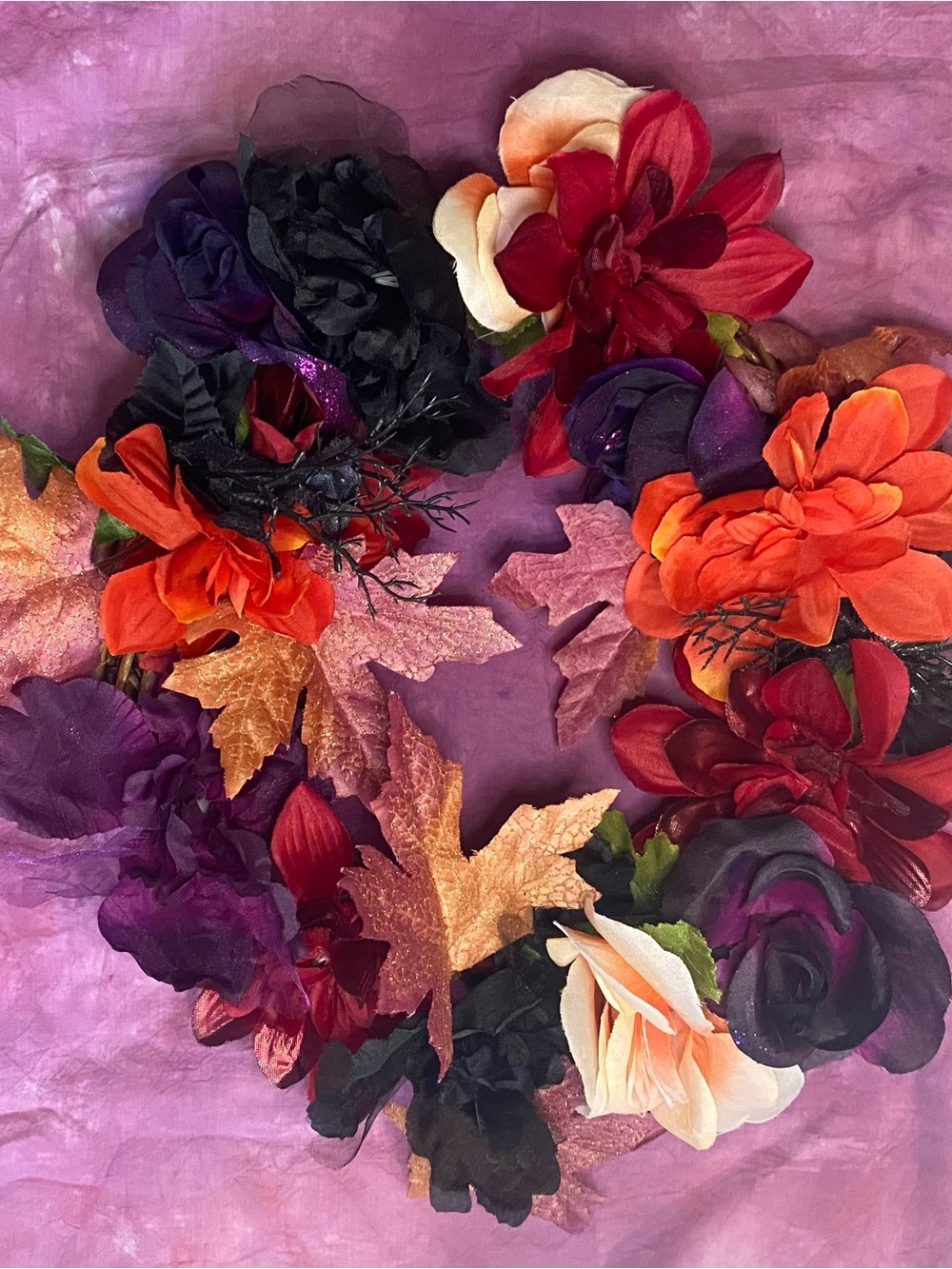 Handmade Autumn Floral Door Wreath in Red, Orange, and Purple